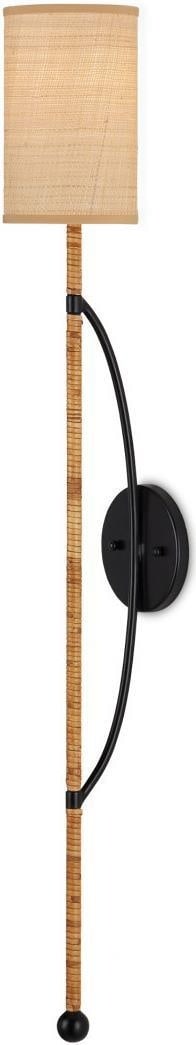 Currey Capriole Rattan Wall Sconce Satin Black Finish Dimmable (1 of 5)
