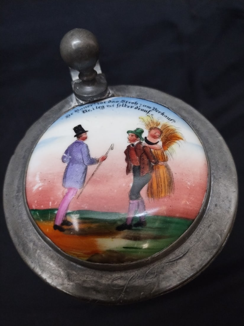 German .5L Lidded Beer Stein Hand Painted Victorian Era 7.5" (1 of 13)
