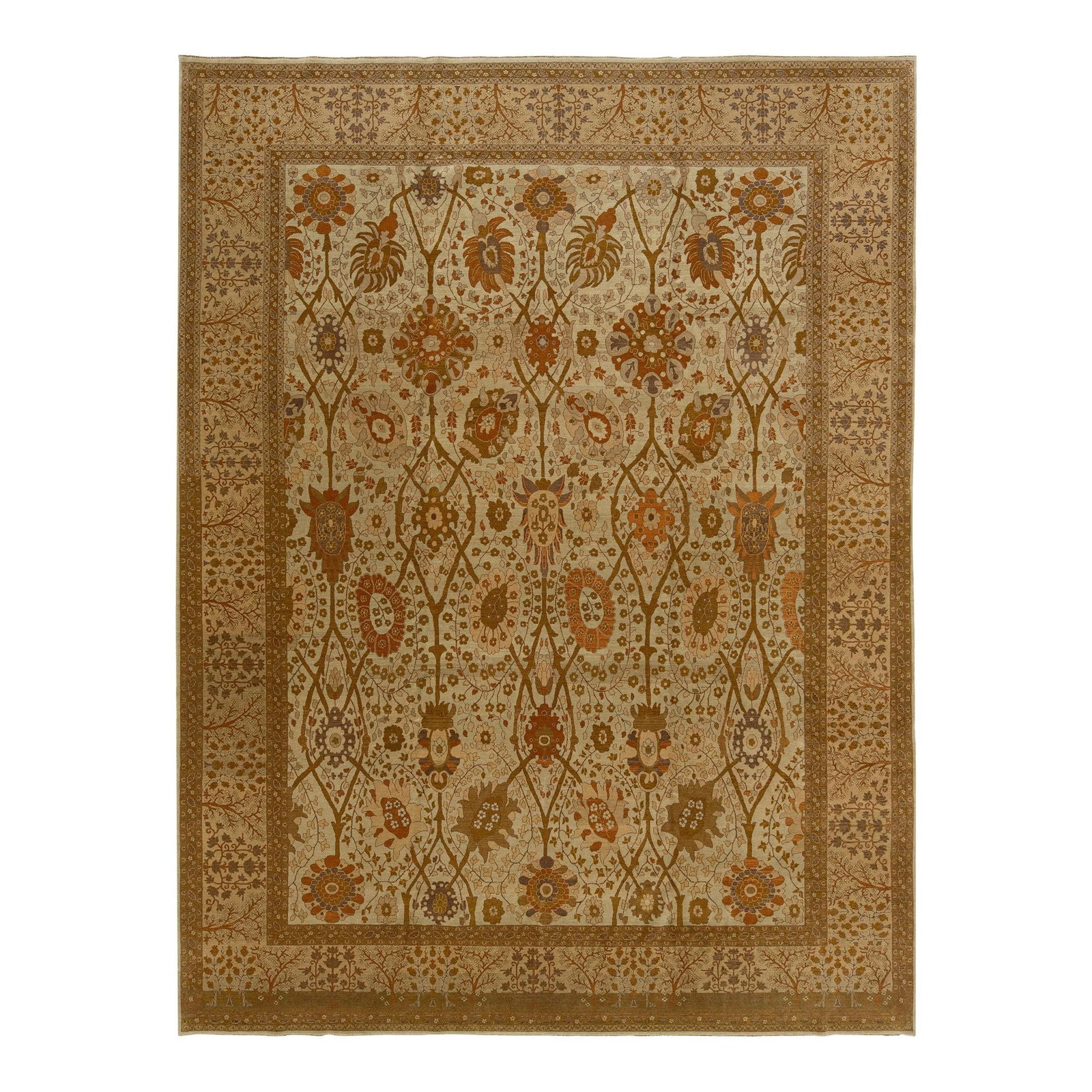 1940s Persian Tabriz Wool Rug Beige Allover Floral Design 9'1" x 12'1" (1 of 10)