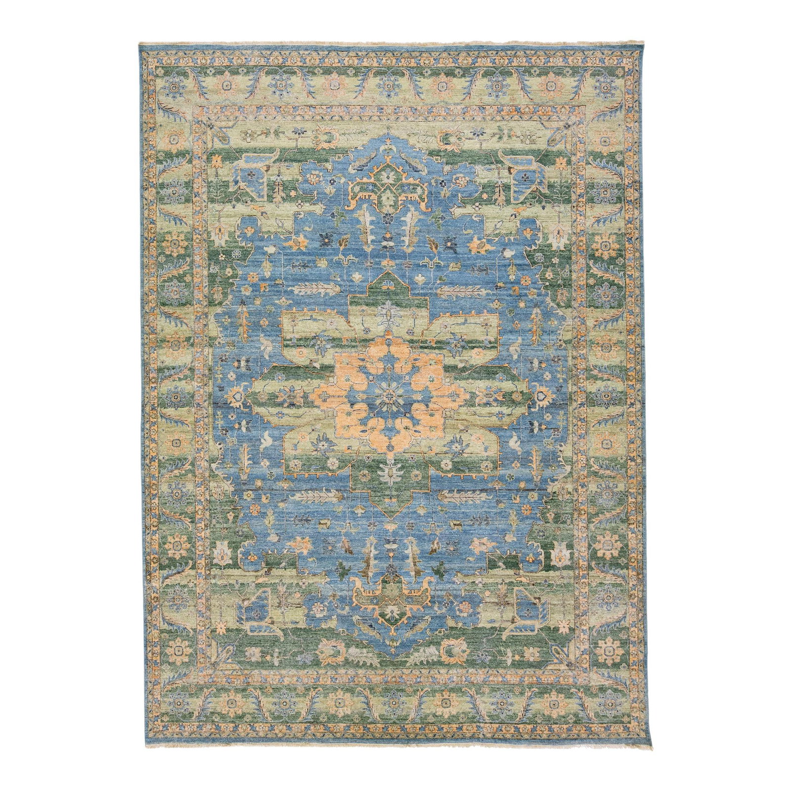 Blue Persian Tabriz Style Wool Rug Medallion 9'11 x 13'9: Blue Persian Tabriz Style Wool Rug Medallion 9'11 x 13'9 Enhance your living space with this exquisite Persian Tabriz style wool rug from the Artisan collection. Featuring an elegant medallion motif a