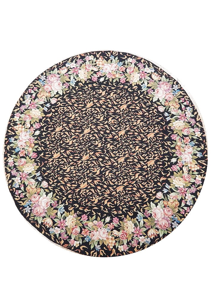 5'10 x 5'10 Black Needlepoint French Rug Handcrafted Wool China: 5'10 x 5'10 Black Needlepoint French Rug Handcrafted Wool China Free continental US Shipping Enhance your home with the exquisite 5' 10" x 5' 10" Black Needlepoint French Rug, a stunning piece that co