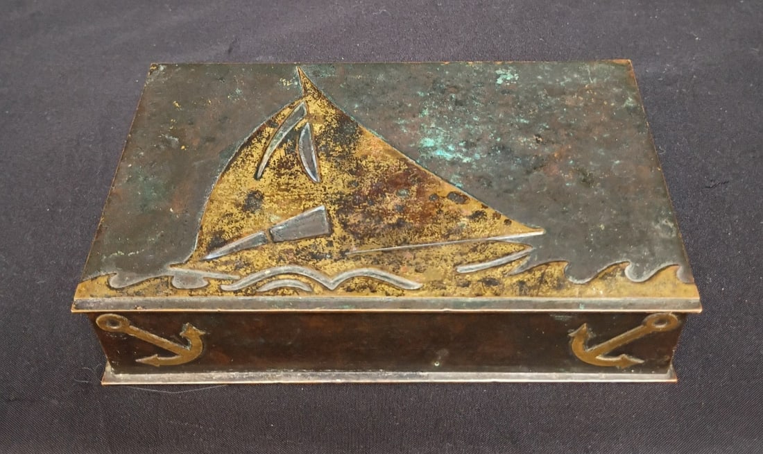 Silver Crest Bronze Nautical Trinket Box Sailboat Applique Model 506 G (1 of 18)