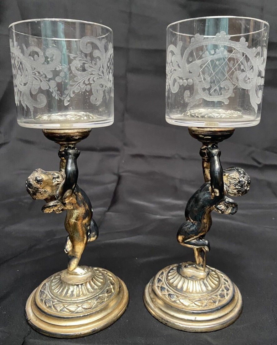 Pairpoint silverplate cherub toothpick holder pair 7.5 in Victorian (1 of 13)