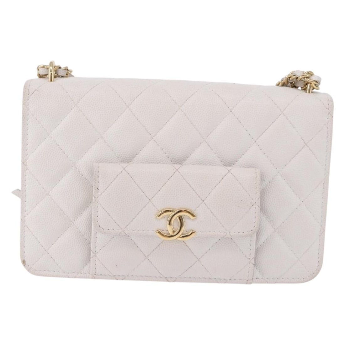 Chanel Pocket Twins Quilted Caviar Leather Wallet on Chain: Chanel Pocket Twins Quilted Caviar Leather Wallet on Chain Chanel Pocket Twins Wallet on Chain in white quilted caviar leather. This women's bag is made in Italy and is presented in good condition, sh