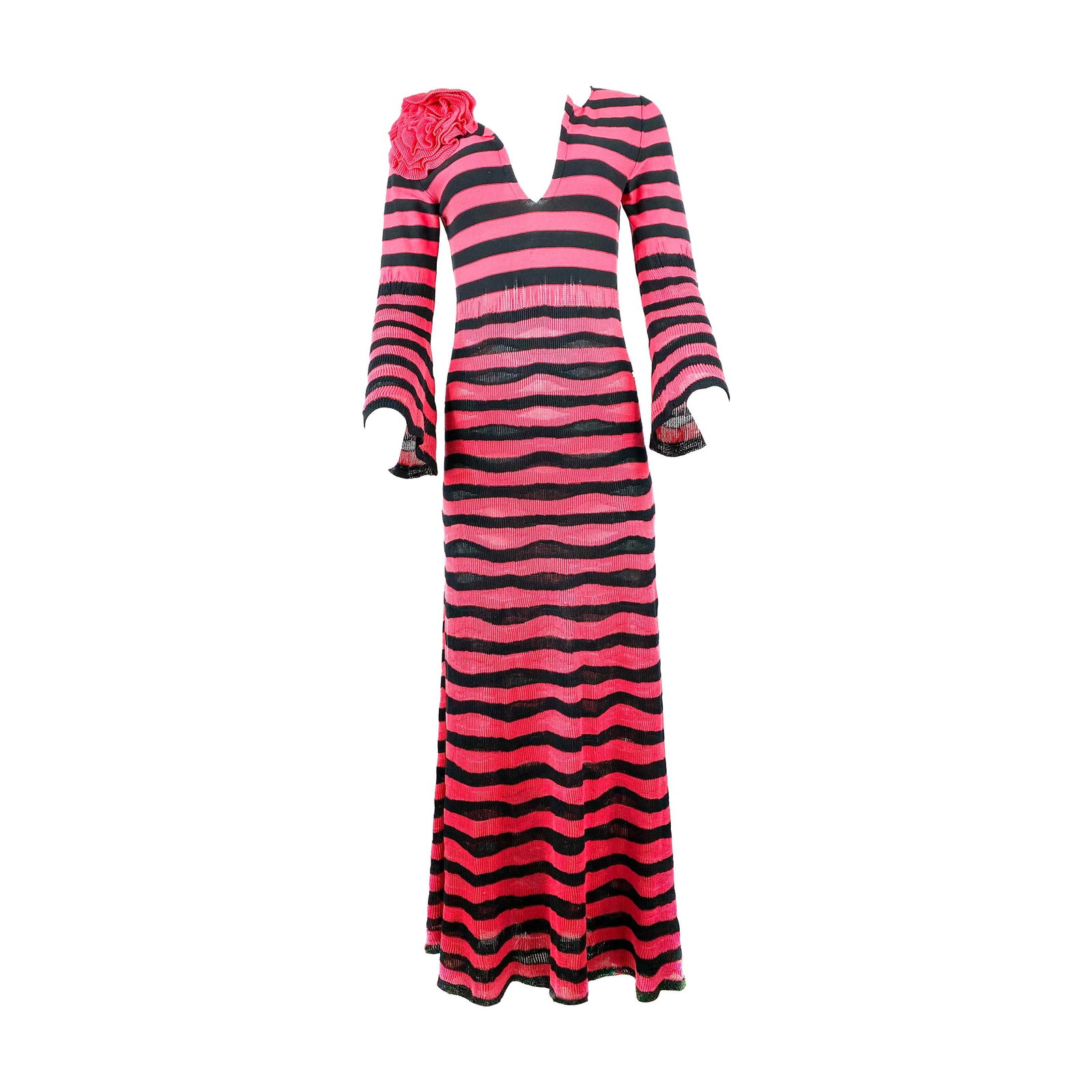 Sonia Rykiel striped cotton maxi dress with detachable flower brooch size 38 (1 of 16)