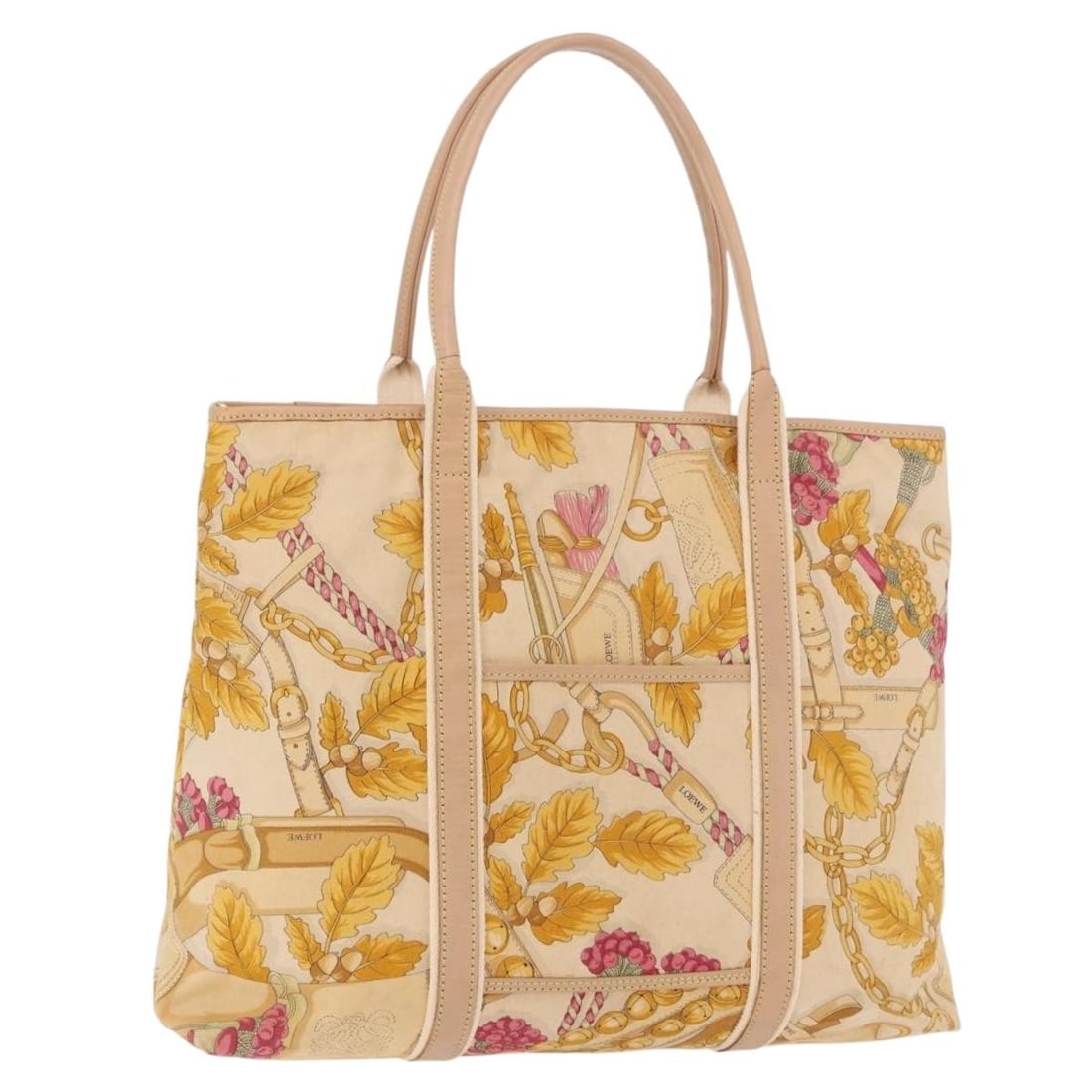 LOEWE Canvas Tote Bag Beige Brown Made in Italy: LOEWE Canvas Tote Bag Beige Brown Made in Italy Authentic LOEWE tote bag in beige and brown canvas. This women's bag is made in Italy and comes only with the item shown; the item box and dust bag are 