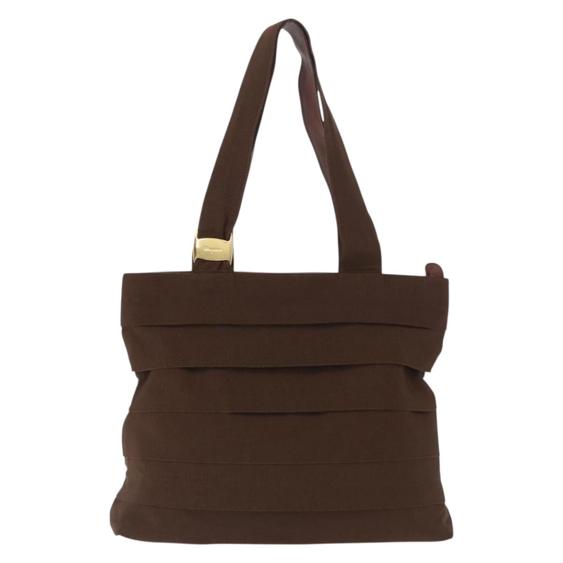 Brown Canvas Tote Bag by Salvatore Ferragamo Vara 39cm by 32cm: Brown Canvas Tote Bag by Salvatore Ferragamo Vara 39cm by 32cm The Salvatore Ferragamo Vara Tote is a women's handbag crafted from brown canvas. It features metal fittings and a spacious design suitab