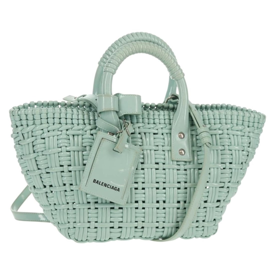 BALENCIAGA 671342 Bistro XS Rubber 2way Handbag Lime Green Silver (1 of 18)