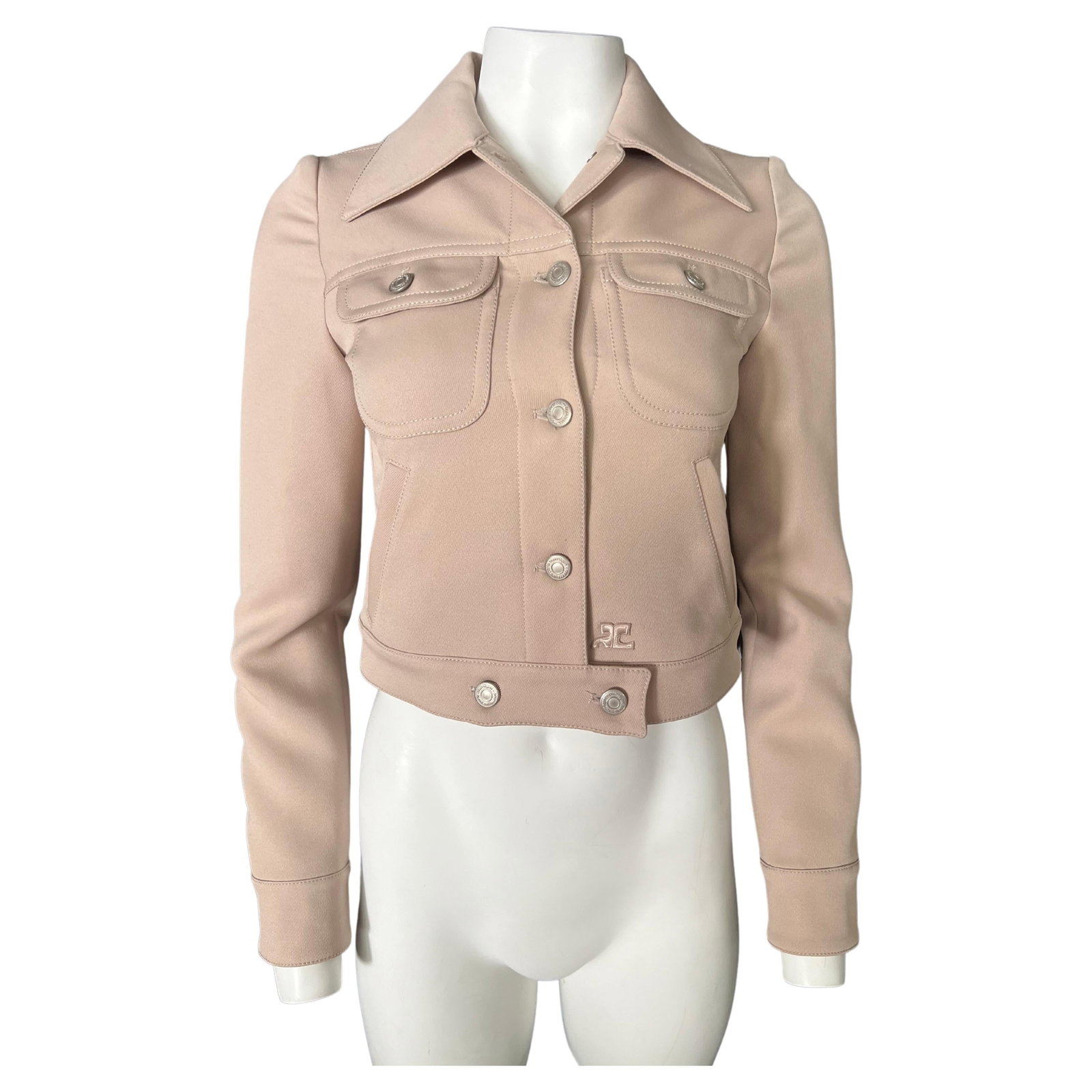 Courreges cropped beige jacket size 36 silver tone buttons (1 of 8)