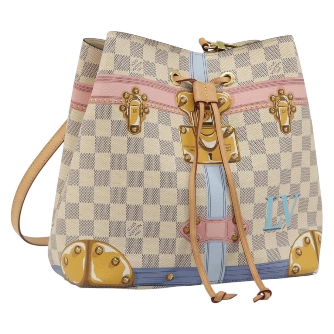 Louis Vuitton N41066 Neo Noe Shoulder Bag Damier Azur Canvas: Louis Vuitton N41066 Neo Noe Shoulder Bag Damier Azur Canvas Louis Vuitton Neo Noe shoulder bag in Damier Azur canvas, made in France. It features a shoulder strap with an approximate 22.0 inch (56 cm