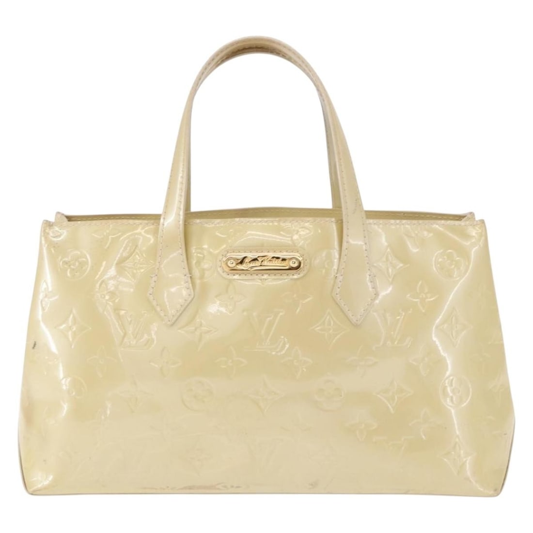 Louis Vuitton Wilshire Patent Leather Beige Women's Handbag 30cm: Louis Vuitton Wilshire Patent Leather Beige Women's Handbag 30cm This Louis Vuitton Wilshire handbag is crafted from beige patent leather with the signature Monogram Vernis finish. Designed for female