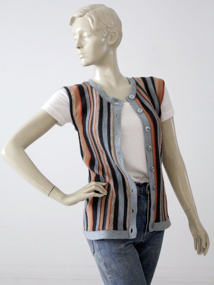 Vintage 80s Striped Knit Vest with Blue Buttons (1 of 7)