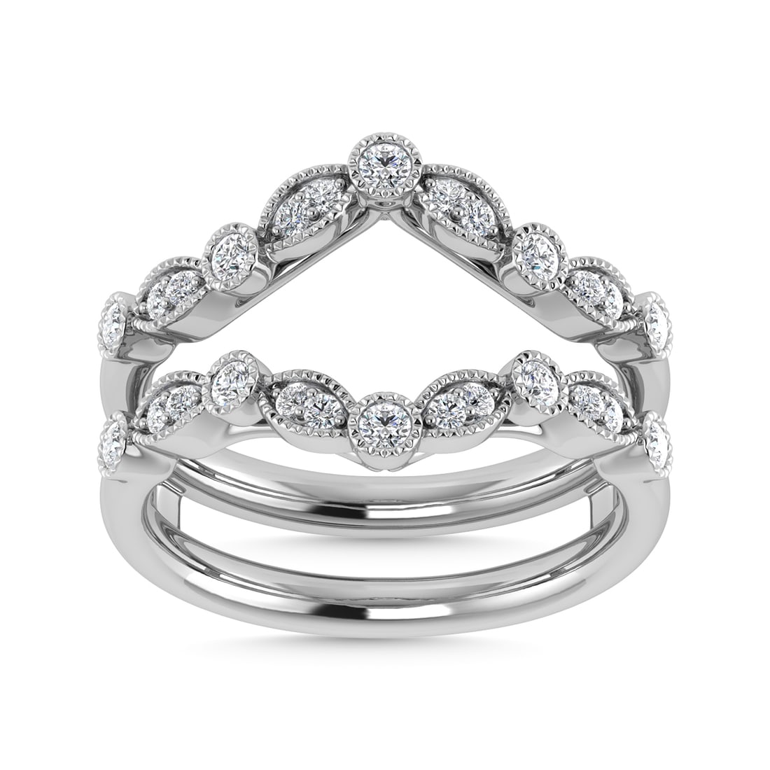 Diamond 3/8 Ct.Tw. Guard Ring in 14K White Gold: Diamond 3/8 Ct.Tw. Guard Ring in 14K White Gold 14k White Gold Stone Color: G-h Stone Clarity: Si2 Each ring is presented in standard size 6.5. Complimentary resizing is available between sizes 510 (i