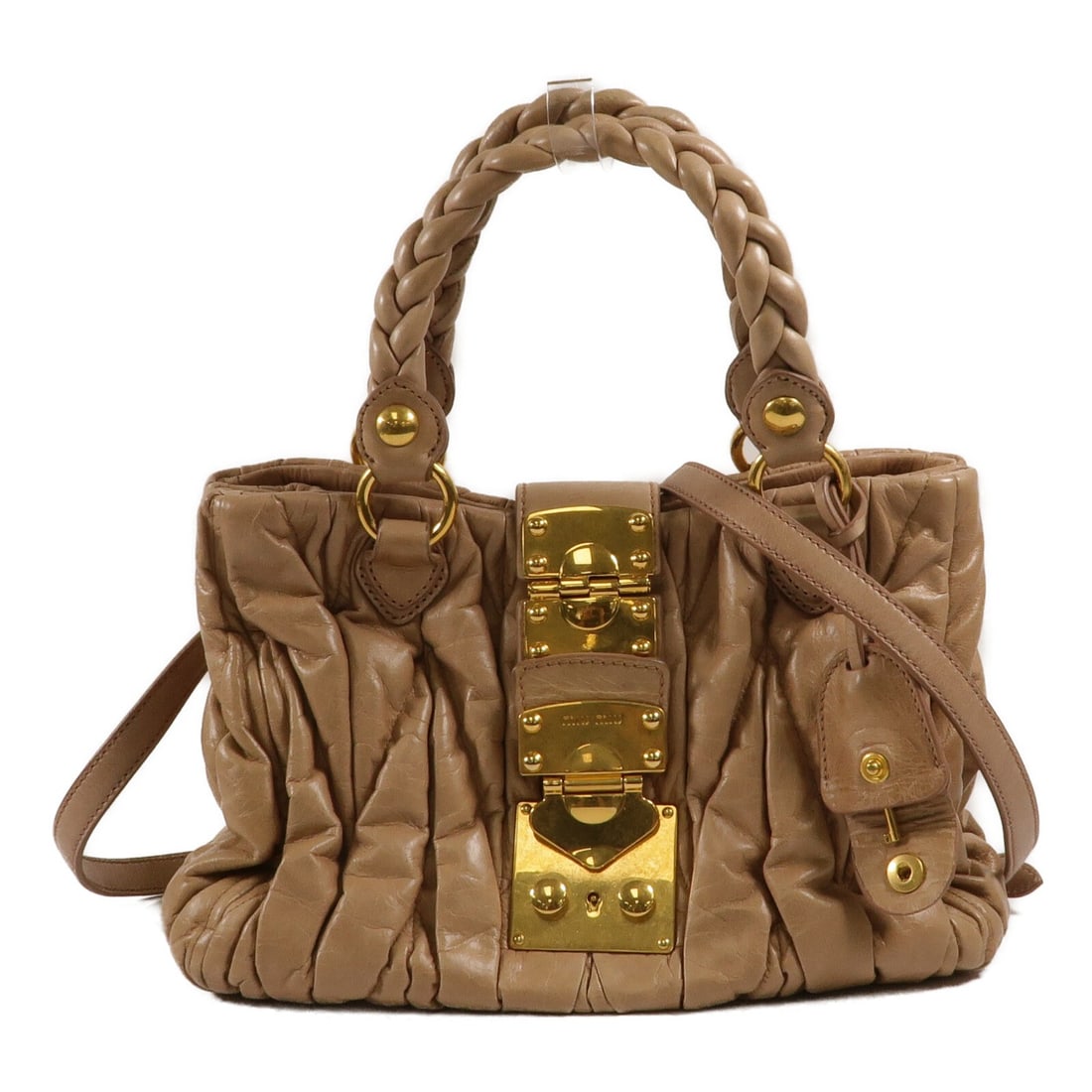 Miu Miu Coffer Matelasse 2Way Shoulder Bag Beige Lambskin GHW (1 of 18)