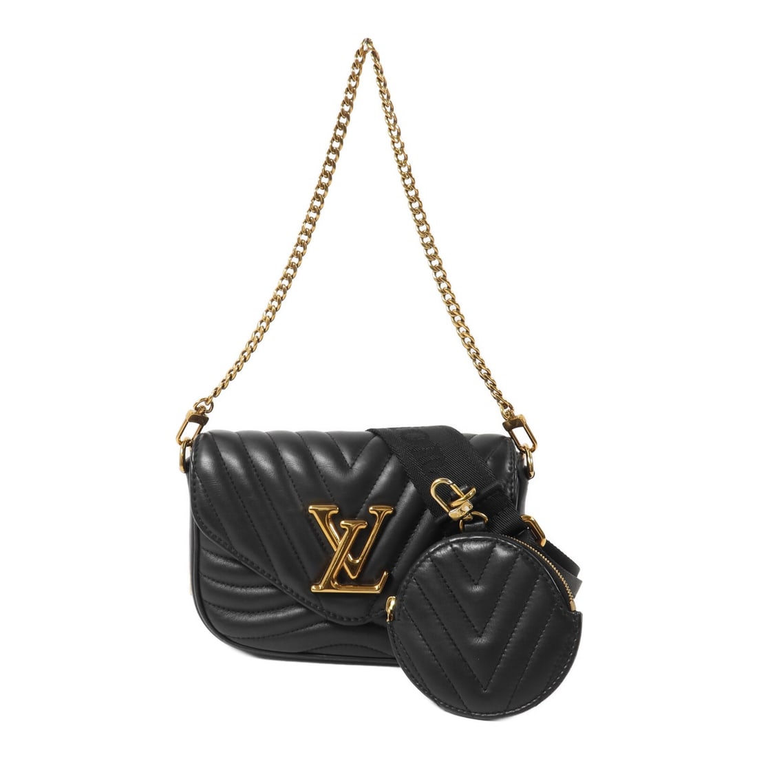 Louis Vuitton New Wave M56461 black calfskin 2 way chain bag: Louis Vuitton New Wave M56461 black calfskin 2 way chain bag Louis Vuitton New Wave 2-way chain shoulder bag in black calfskin with a versatile design that can be carried by the handle or worn with th