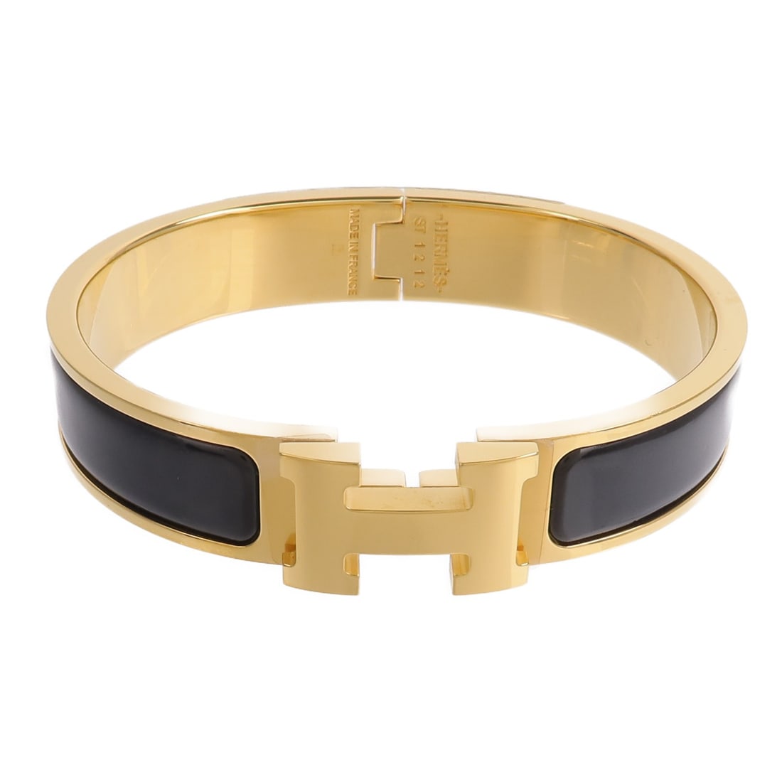 Hermes Clic H black metal bracelet with box and storage bags (1 of 10)