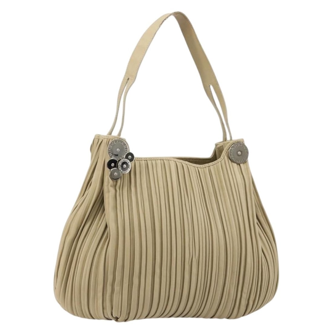 BVLGARI Beige Silver Leather Shoulder Bag Italy: BVLGARI Beige Silver Leather Shoulder Bag Italy Authentic BVLGARI shoulder bag in beige and silver leather. This women's bag is made in Italy and has a structured, slim profile. It comes only with the