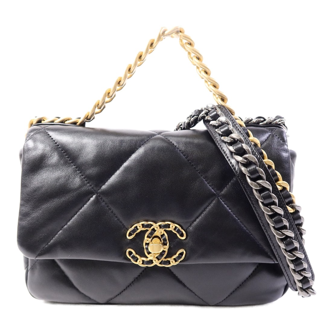 CHANEL Chanel 19 AS1160 Small Lambskin 2 Way Bag Black: CHANEL Chanel 19 AS1160 Small Lambskin 2 Way Bag Black CHANEL CC Chanel 19 Small 2 Way Shoulder Bag AS1160 in black lambskin (sheep leather). This women's regular-size bag is made in France, with coun