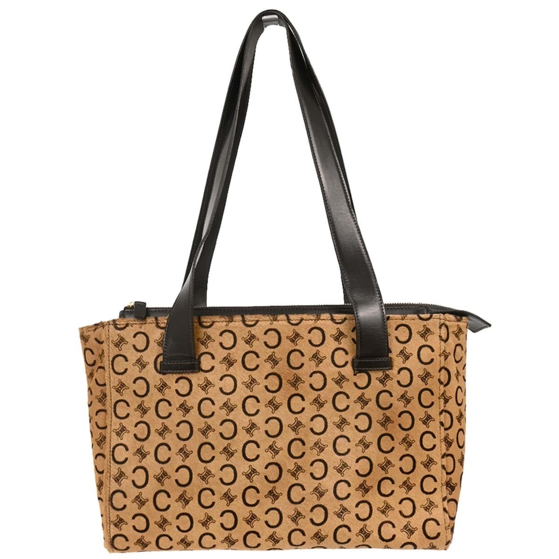 CELINE Macadam Tote Handbag Beige Brown Pony Hair Leather MC99 2: CELINE Macadam Tote Handbag Beige Brown Pony Hair Leather MC99 2 Celine C Macadam tote handbag in beige and brown with logo accents and double handles. Made in Italy, this medium tote is crafted from 
