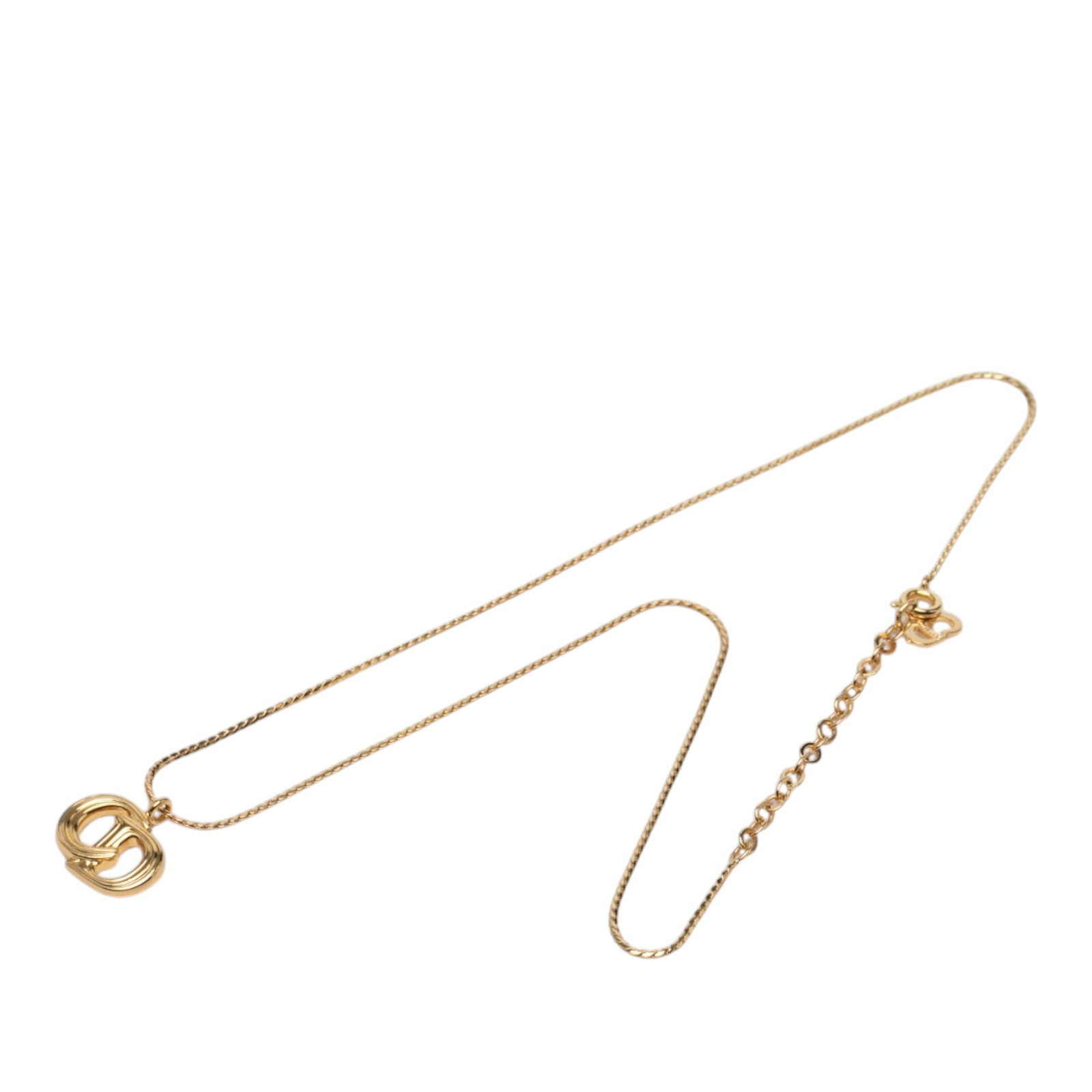 Dior CD Logo Gold Plated Pendant Necklace: Dior CD Logo Gold Plated Pendant Necklace Dior gold plated CD logo pendant necklace with a spring ring closure. This costume jewelry piece is made of metal and features noted wear including scratches 