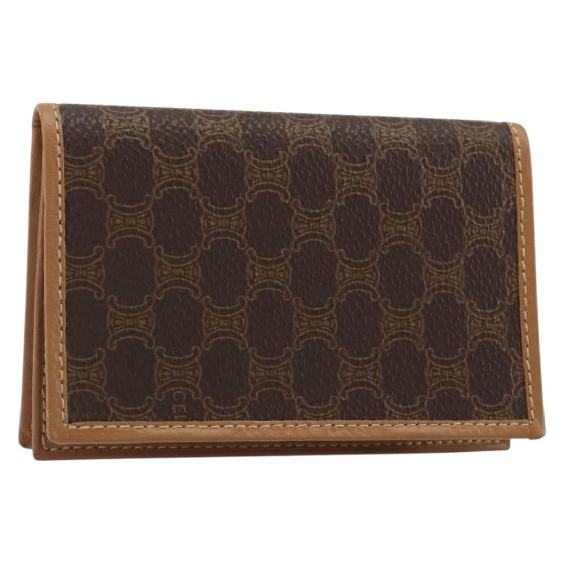 Brown PVC Leather Card Case CELINE Macadam Canvas: Brown PVC Leather Card Case CELINE Macadam Canvas A CELINE Macadam canvas card case in brown, made in Italy with PVC leather and Macadam canvas. This women's card case comes with the item box and has 