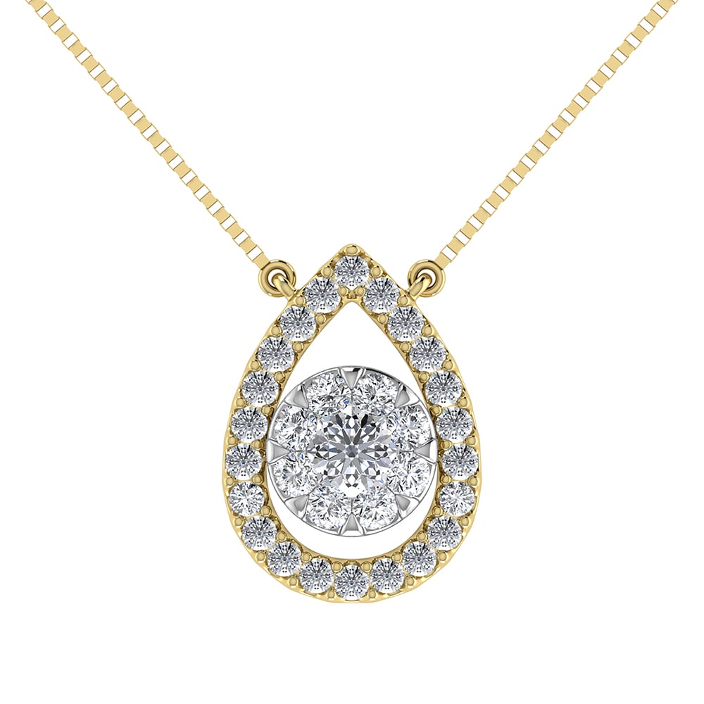14K Yellow Gold 1/3 Ct.Tw. Diamond Pear Shape Necklace: 14K Yellow Gold 1/3 Ct.Tw. Diamond Pear Shape Necklace 14k Yellow Gold Stone Color: G-h Stone Clarity: I1 Unless otherwise specified, pendants that include a chain are paired with our standard 18-inch
