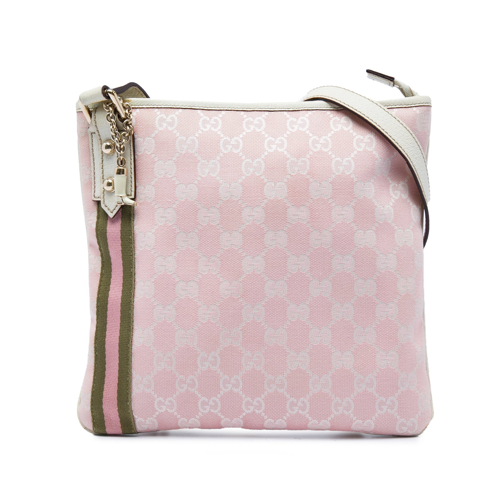 Gucci Jolicoeur Crossbody Bag in Pink GG Canvas with Web Detail (1 of 5)
