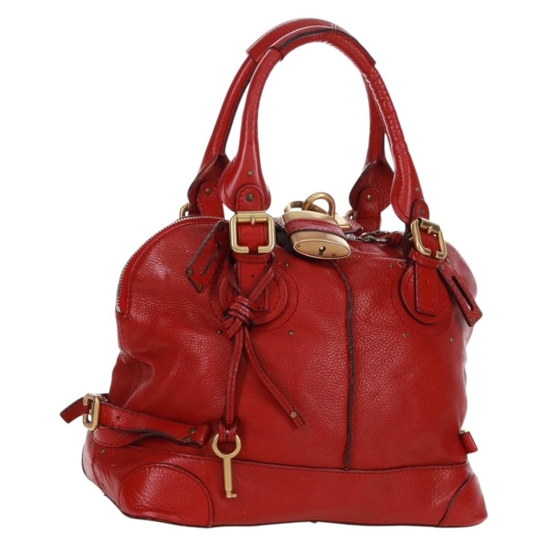 Chloe Paddington Red Leather Handbag with Dust Bag: Chloe Paddington Red Leather Handbag with Dust Bag Chloe Paddington handbag in red leather with gold-tone accents. Made in Italy, this women's handbag includes a dust bag. Condition is B with reasonab