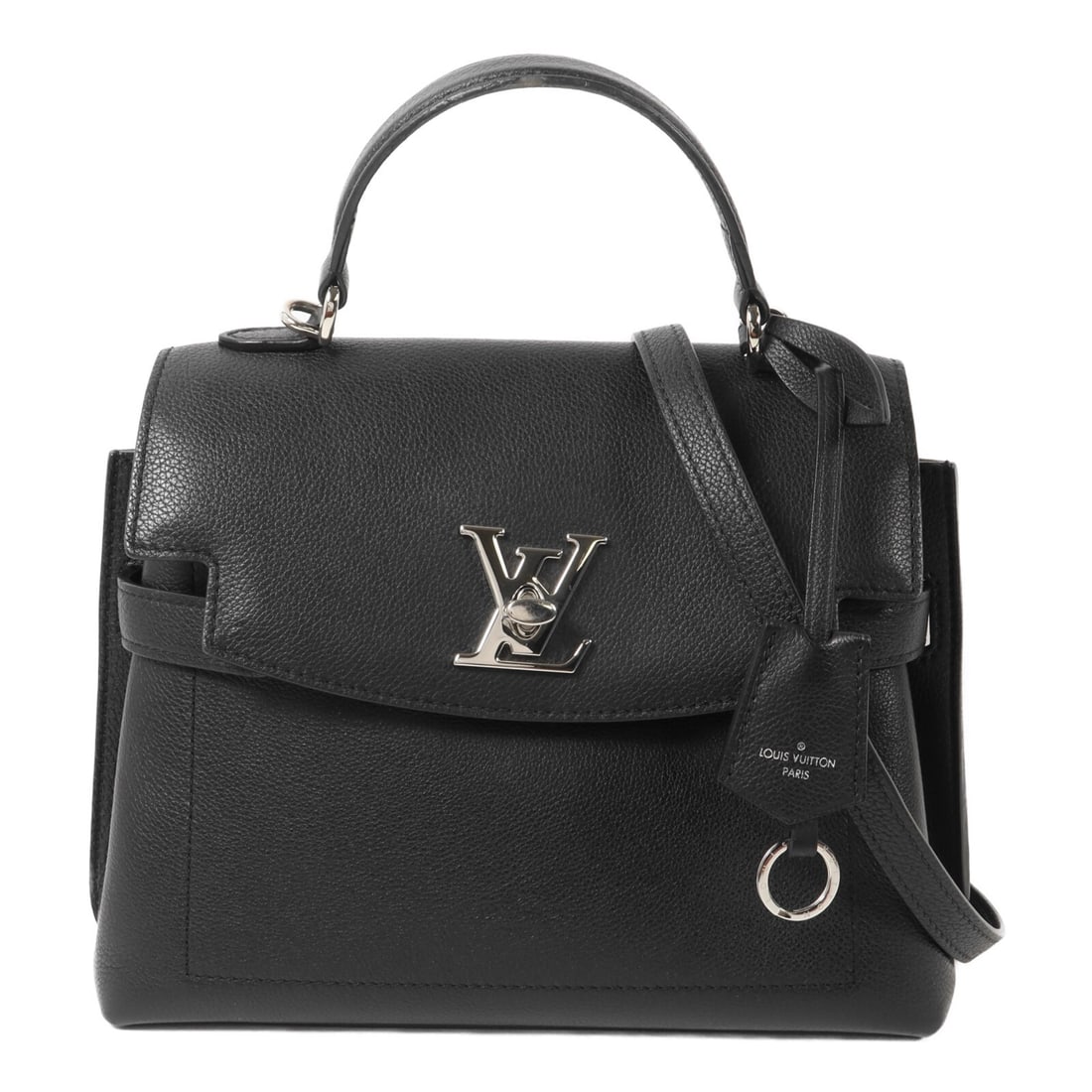 Louis Vuitton Lockme Ever BB Black Calfskin 2 Way Bag M53937: Louis Vuitton Lockme Ever BB Black Calfskin 2 Way Bag M53937 Louis Vuitton Lockme Ever BB 2-way shoulder bag in black calfskin. This women's bag features a structured design with top handles and a det