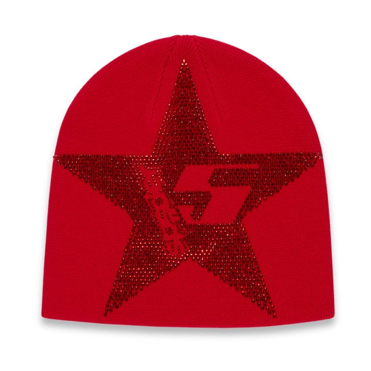 Sp5der Star Rhinestone Red Skully Beanie One Size (1 of 1)