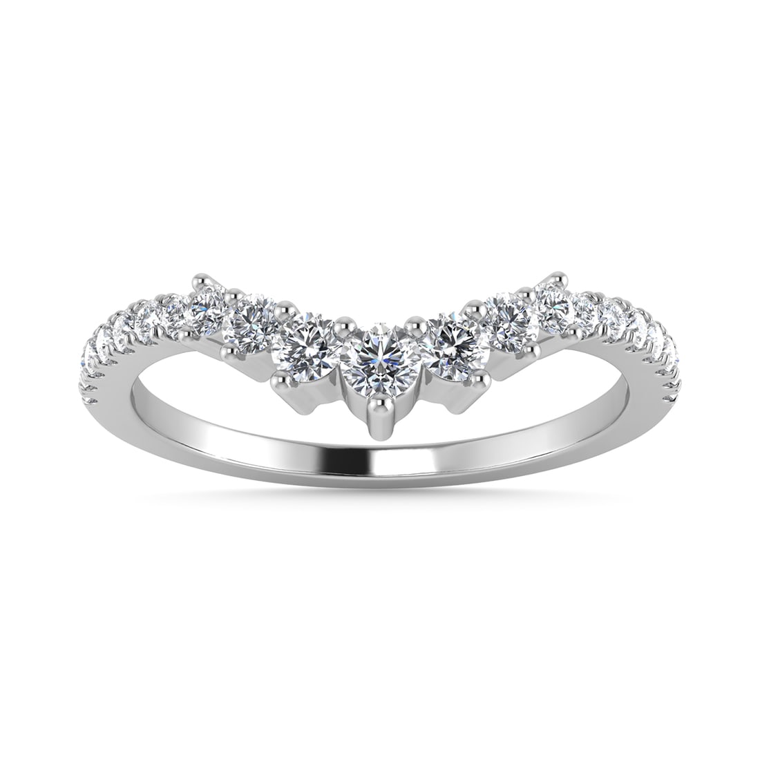 Diamond 1/4 Ct.Tw. Chevron Band in 14K White Gold: Diamond 1/4 Ct.Tw. Chevron Band in 14K White Gold 14k White Gold Stone Color: G-h Stone Clarity: Si2 Each ring is presented in standard size 6.5. Complimentary resizing is available between sizes 510 