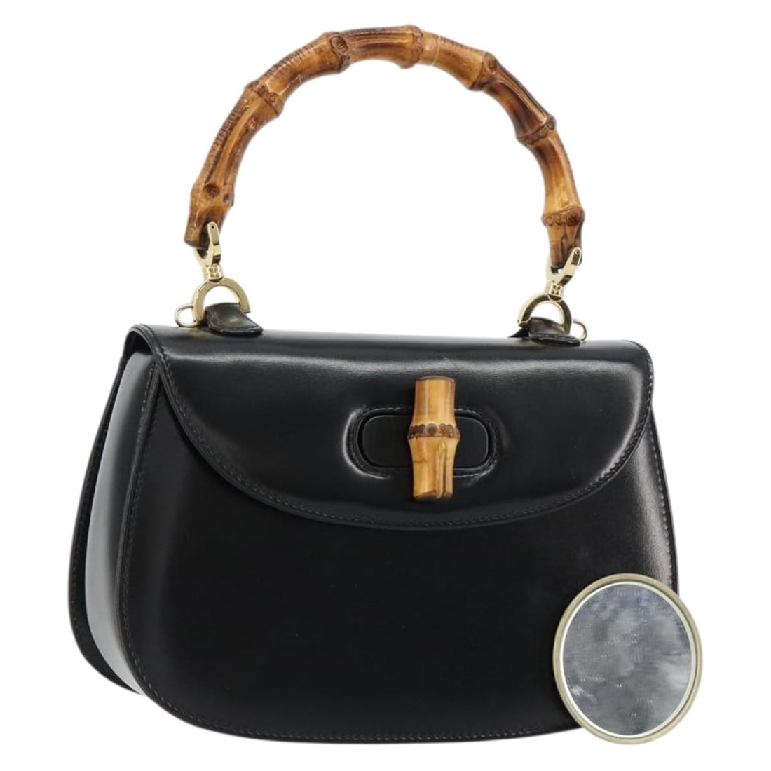 Gucci 000 2046 0188 Bamboo Leather Hand Bag Black Italy (1 of 18)