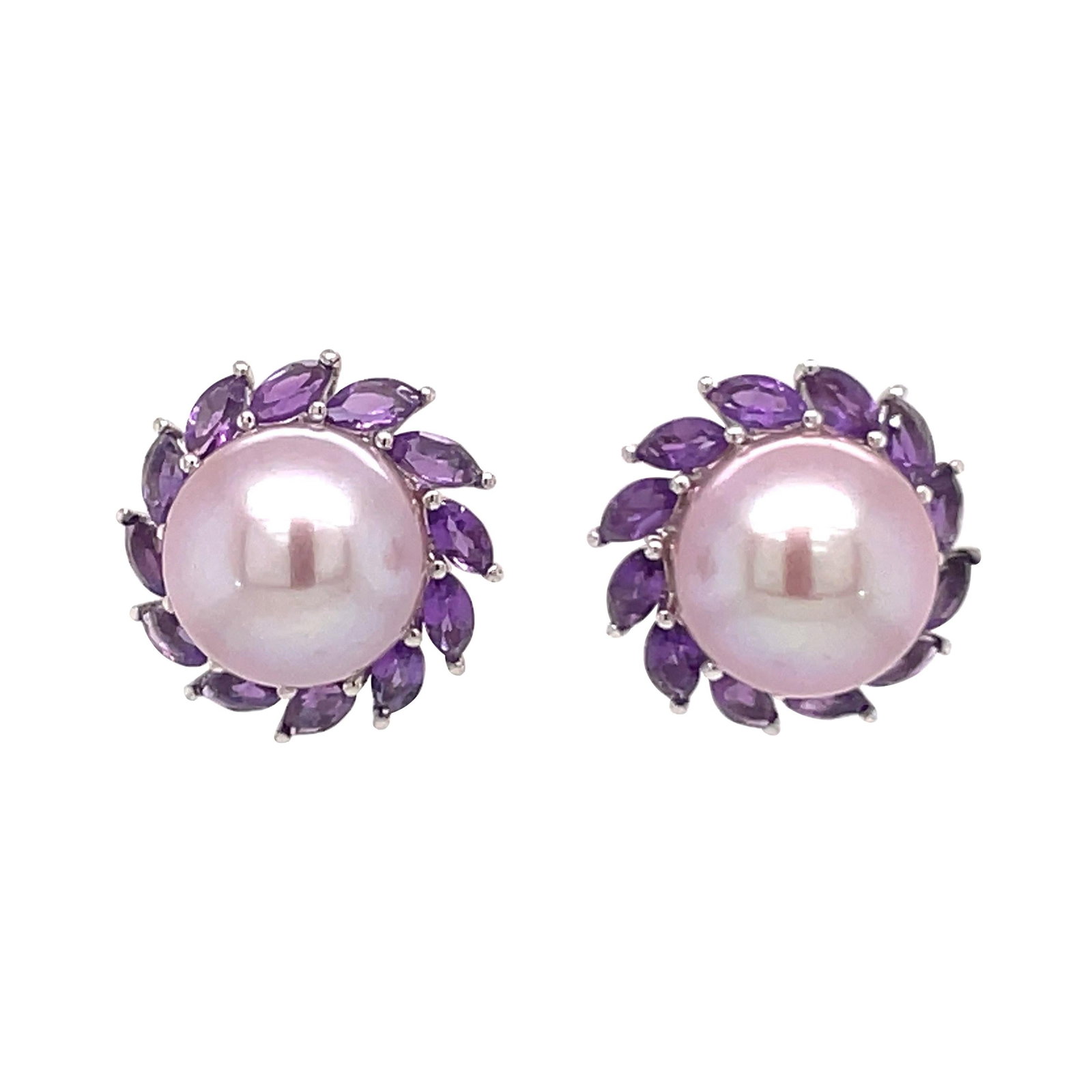 Harbor Diamonds 14K White Gold Amethyst Freshwater Pearl Earrings 1.81 ct (1 of 9)