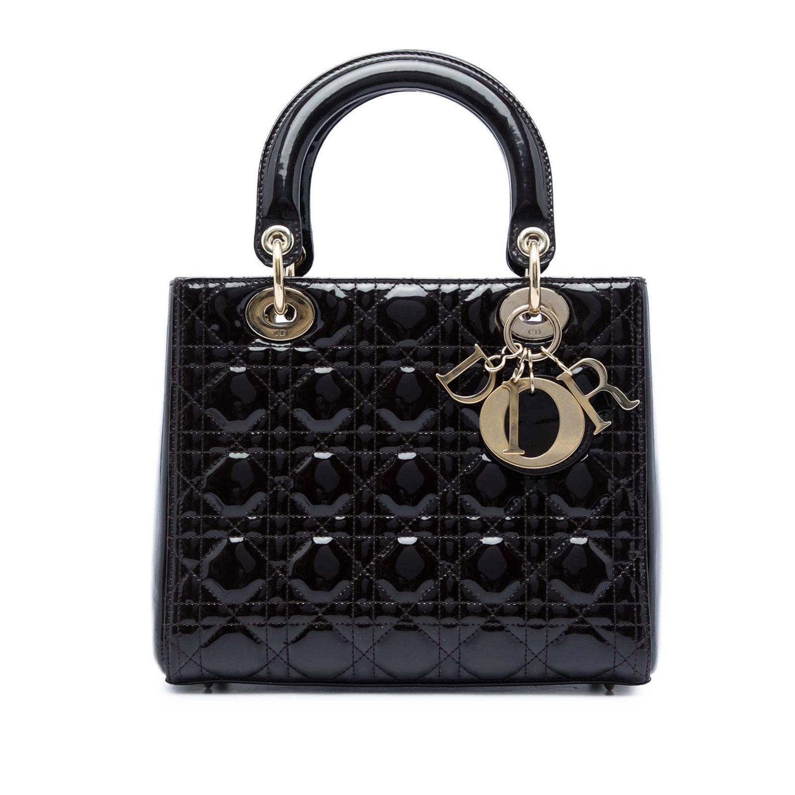 Dior Lady Dior Medium Cannage Patent Leather Handbag Purple: Dior Lady Dior Medium Cannage Patent Leather Handbag Purple Medium Lady Dior handbag in purple quilted patent leather with Cannage detailing. It features flat leather top handles, a top zip closure, a