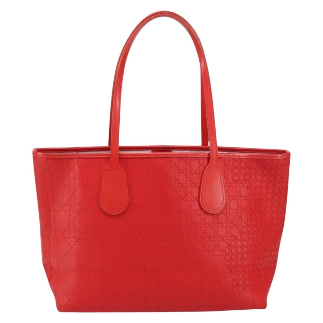 Panarea Red Canvas Tote by Christian Dior with Cannage Print: Panarea Red Canvas Tote by Christian Dior with Cannage Print This Christian Dior Panarea Tote features a printed Cannage quilted canvas in red, designed for women. Made in Italy, it offers ample space
