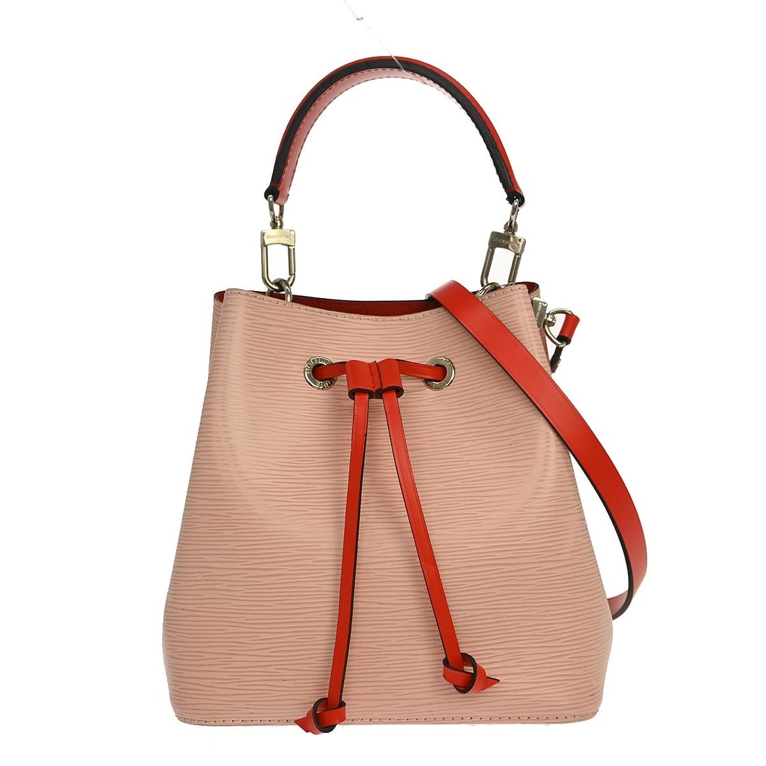 Louis Vuitton Neo Noe BB Red Epi Leather Bucket Bag M53609: Louis Vuitton Neo Noe BB Red Epi Leather Bucket Bag M53609 Vintage Louis Vuitton Neo Noe BB handbag in red Epi leather with a drawstring bucket silhouette and logo accents. The bag features a red micr