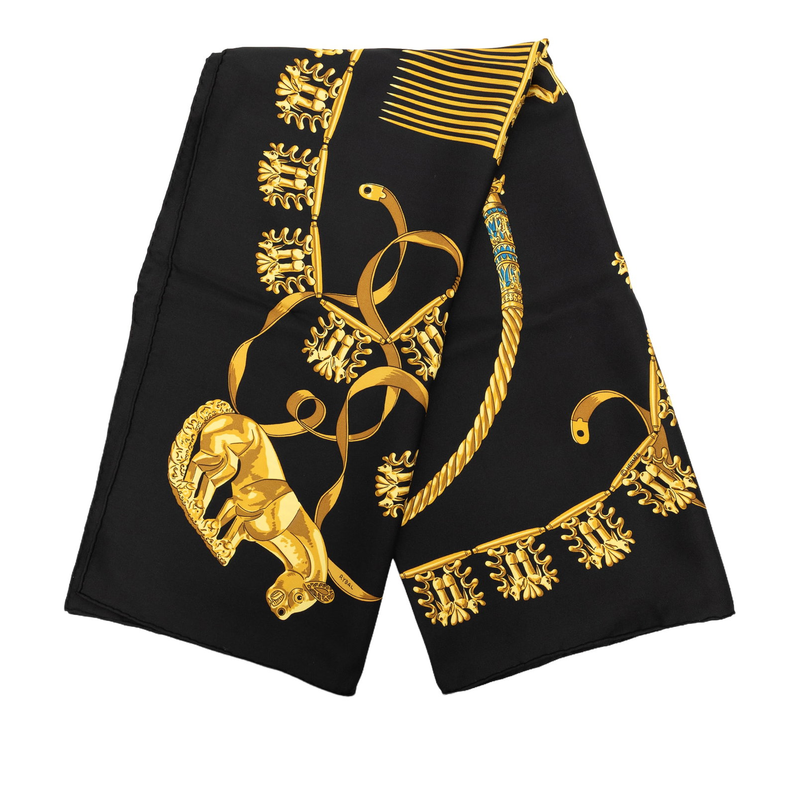 Hermes Les Cavaliers d Or 90 Silk Scarf Black (1 of 8)