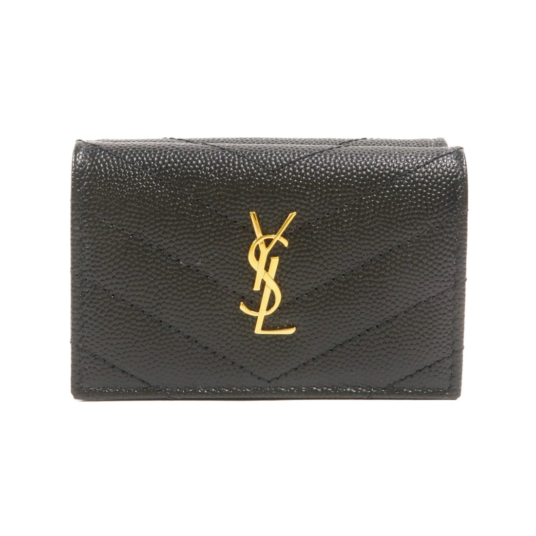 Saint Laurent Cassandre Origami Tiny Wallet 668274 Black Calfskin: Saint Laurent Cassandre Origami Tiny Wallet 668274 Black Calfskin A compact origami-style tiny wallet in black calfskin with a Cassandre Matelasse design and gold-tone hardware. It features a hook but