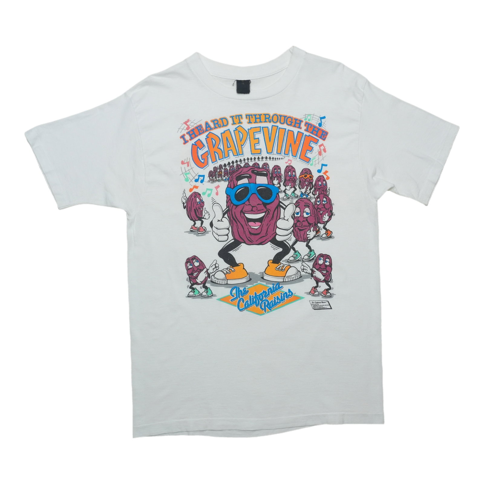 Vintage 1987 California Raisins Grapevine Graphic Shirt Large: Vintage 1987 California Raisins Grapevine Graphic Shirt Large Original vintage 1987 California Raisins "Heard It Through The Grapevine" shirt with a front graphic only. This is a true vintage shirt, n
