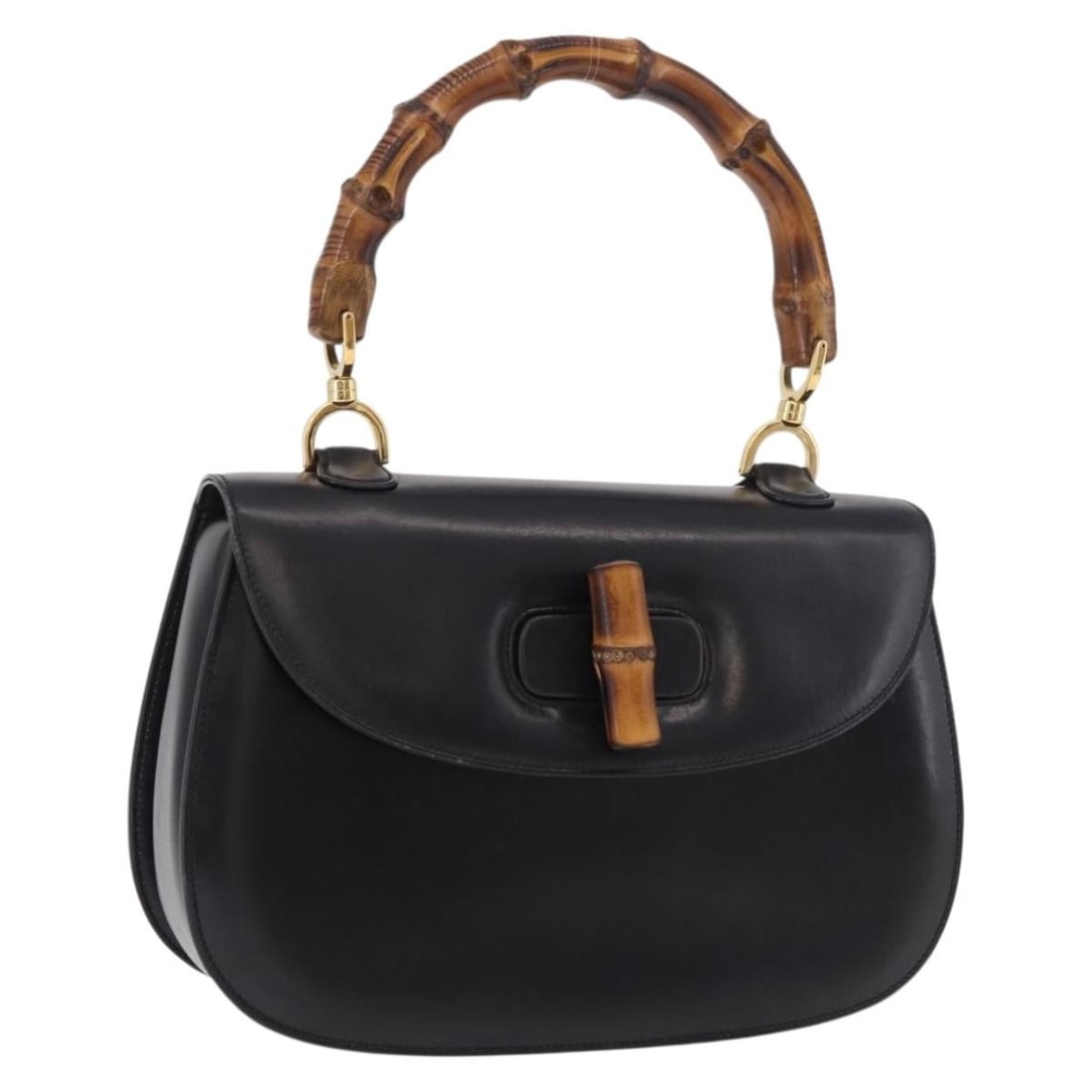 Gucci 000 01 0633 Black Leather Bamboo Handbag with Dust Bag: Gucci 000 01 0633 Black Leather Bamboo Handbag with Dust Bag Gucci bamboo handbag in black leather with gold-tone accents. Made in Italy, this women's handbag includes a dust bag. Condition is rank B 