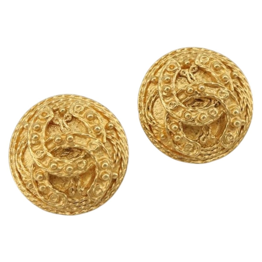 CHANEL Coco CC Round Gold Tone Metal Earrings: CHANEL Coco CC Round Gold Tone Metal Earrings Authentic CHANEL Coco round earrings in gold-tone metal with the iconic CC motif. Made in France, this women's earring pair includes the item box. Conditi