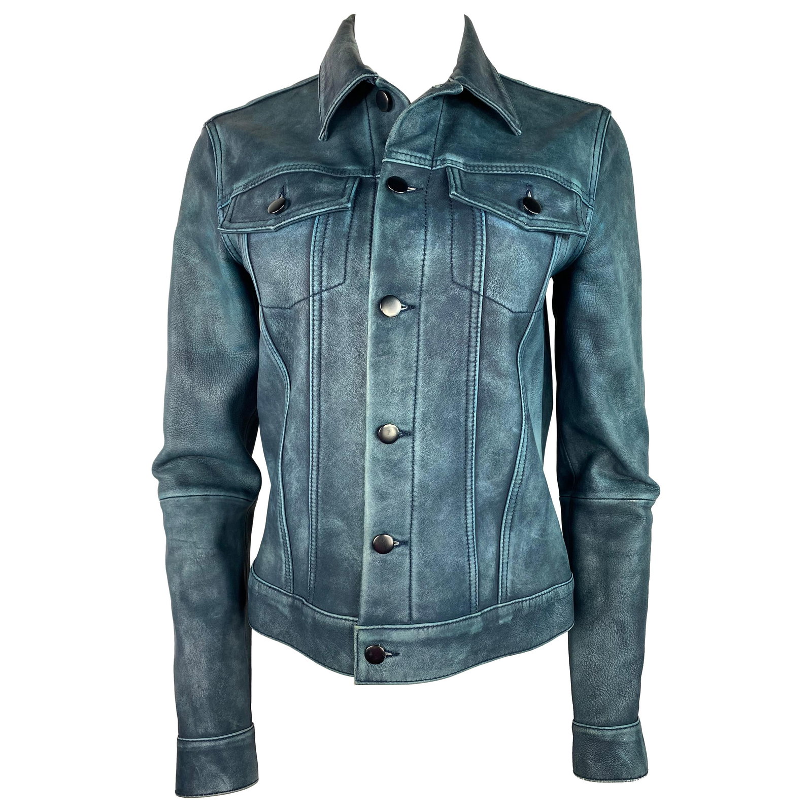 10 Crosby Derek Lam lambskin jacket ocean blue size 4: 10 Crosby Derek Lam lambskin jacket ocean blue size 4 This 10 Crosby Derek Lam jacket is crafted from 100% genuine lambskin in an ocean blue/turquoise color. It features a collar, front button closure