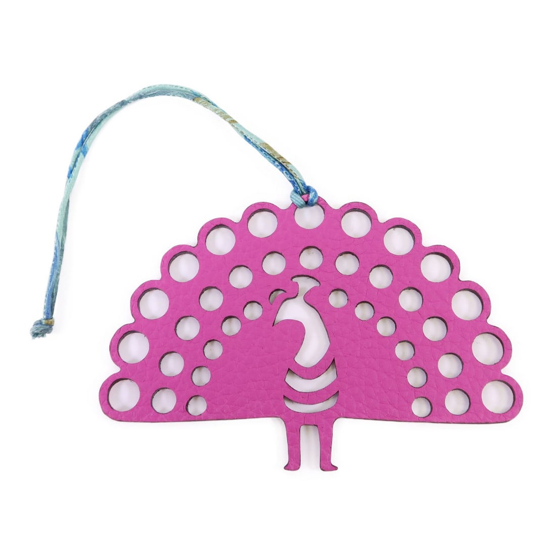 Hermes Petit H Peacock Leather Charm Strap Red Purple: Hermes Petit H Peacock Leather Charm Strap Red Purple HERMES Petit H Peacock Charm Strap in red, purple, and pink. This charm-style accessory is made from Chevre, calfskin (cowhide), and goatskin (goa