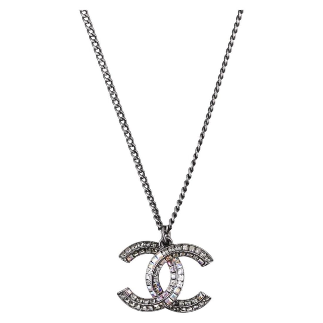 CHANEL Coco Mark Silver Tone Metal Necklace with Box: CHANEL Coco Mark Silver Tone Metal Necklace with Box CHANEL Coco Mark necklace in silver-tone metal, made in France. This women's necklace features the iconic CC motif and comes with its item box. Con