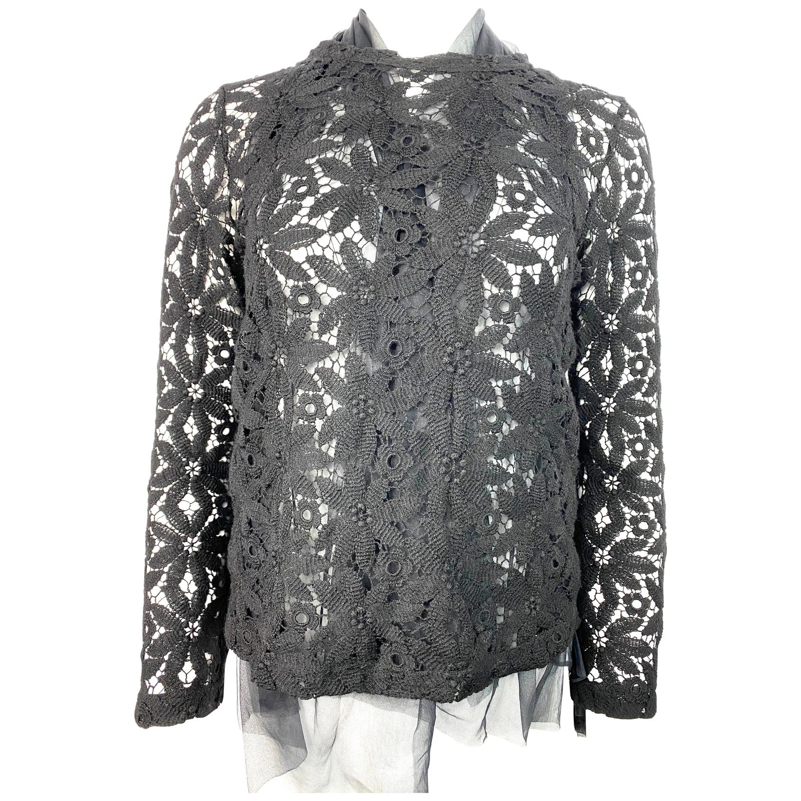 Comme des Garcons black wool knit top with mesh detail size S (1 of 10)