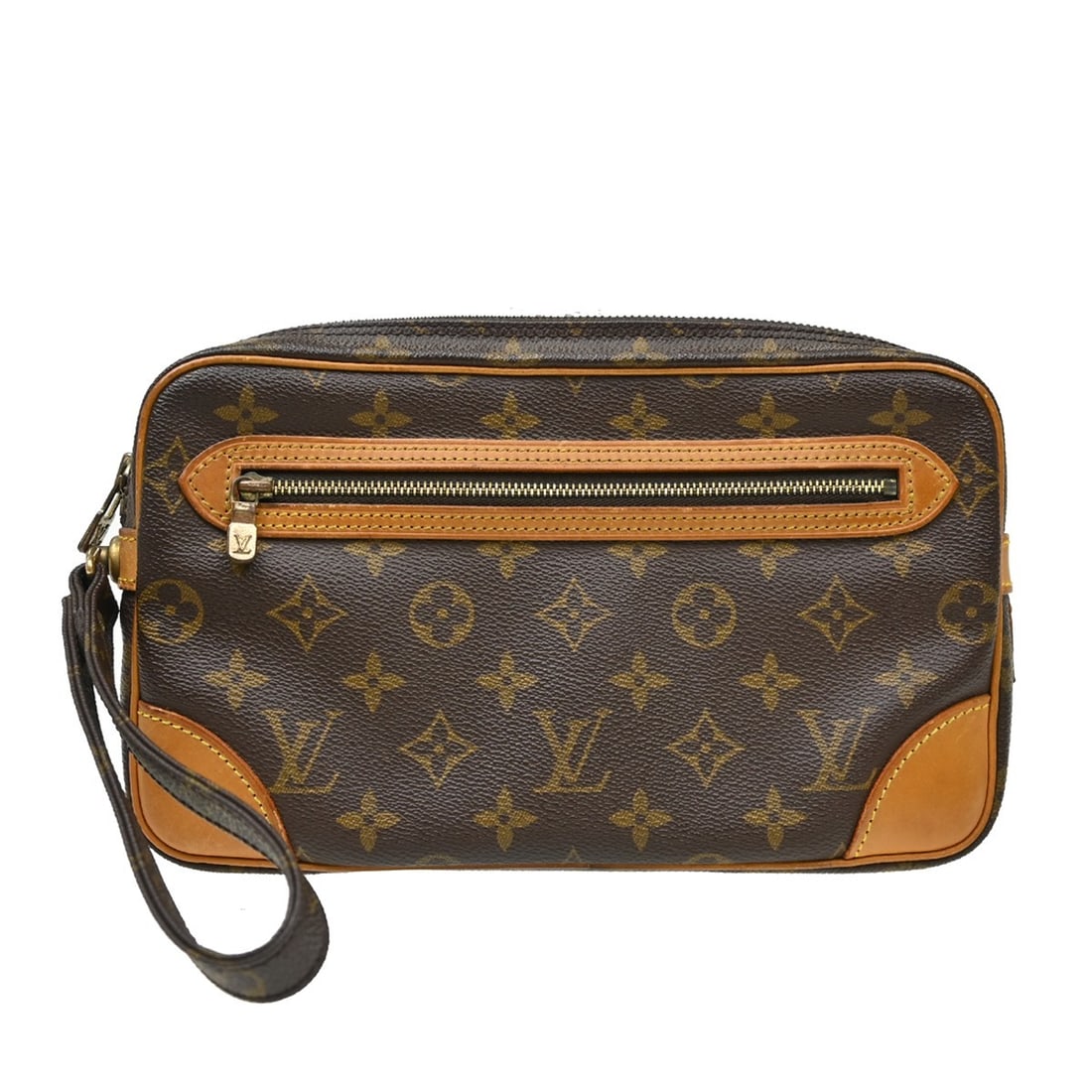 Louis Vuitton Marly Dragonne GM Monogram Clutch M51825: Louis Vuitton Marly Dragonne GM Monogram Clutch M51825 Louis Vuitton Marly Dragonne GM clutch bag in brown Monogram canvas and leather, made in France. This vintage unisex clutch features a brown exte