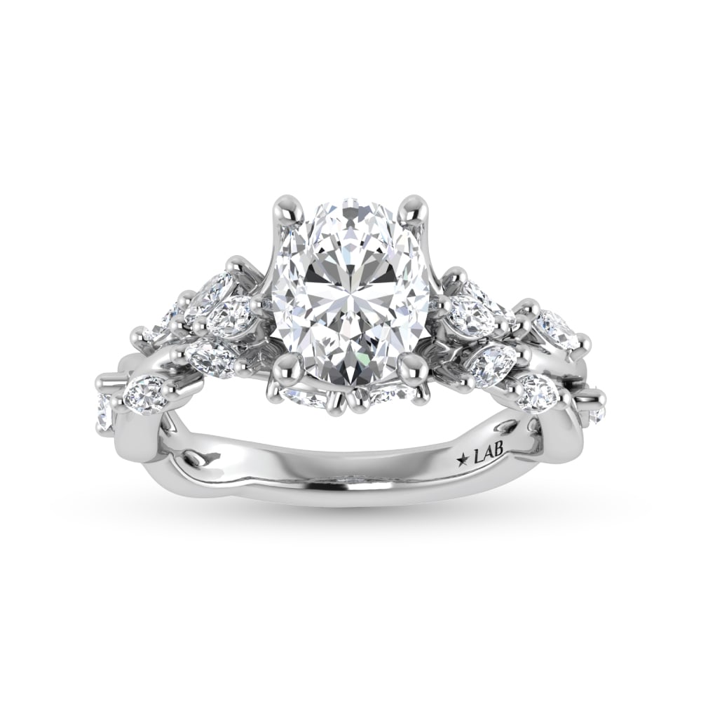 14K White Gold Lab Grown Diamond 2 1/2 Ct.Tw. Oval Shape Engagement Ring (IGI Certified Center 2ct): 14K White Gold Lab Grown Diamond 2 1/2 Ct.Tw. Oval Shape Engagement Ring (IGI Certified Center 2ct) 14K White Gold Lab Grown Diamond 2 1/2 Ct.Tw. Oval Shape Engagement Ring (Center 2ct) 14k White Gold