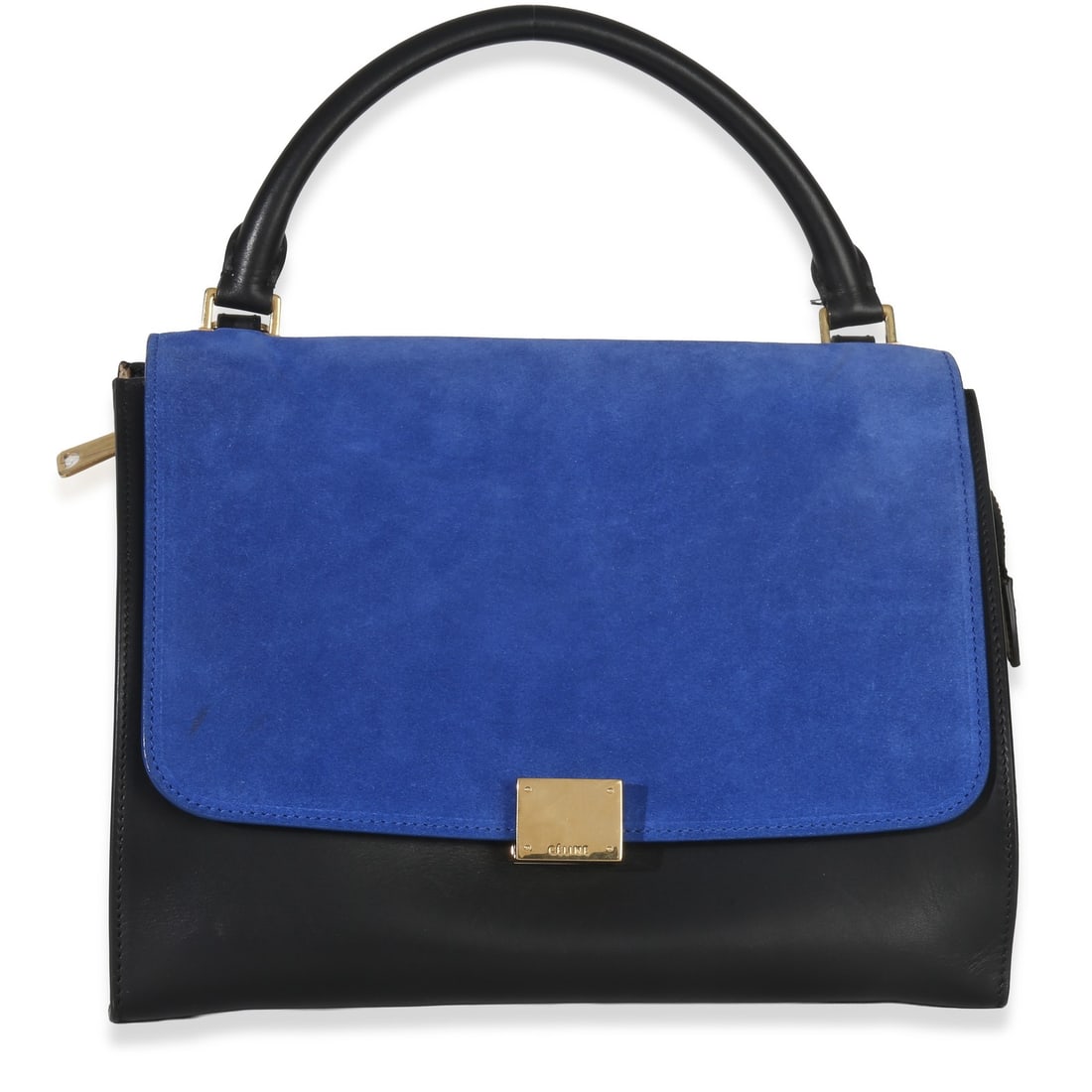 Celine Small Trapeze Shoulder Bag Blue Beige Black Leather: Celine Small Trapeze Shoulder Bag Blue Beige Black Leather Pre-owned Celine Small Trapeze bag in a blue, black, and cream multicolor design. Crafted in leather with suede and grained calfskin detailin