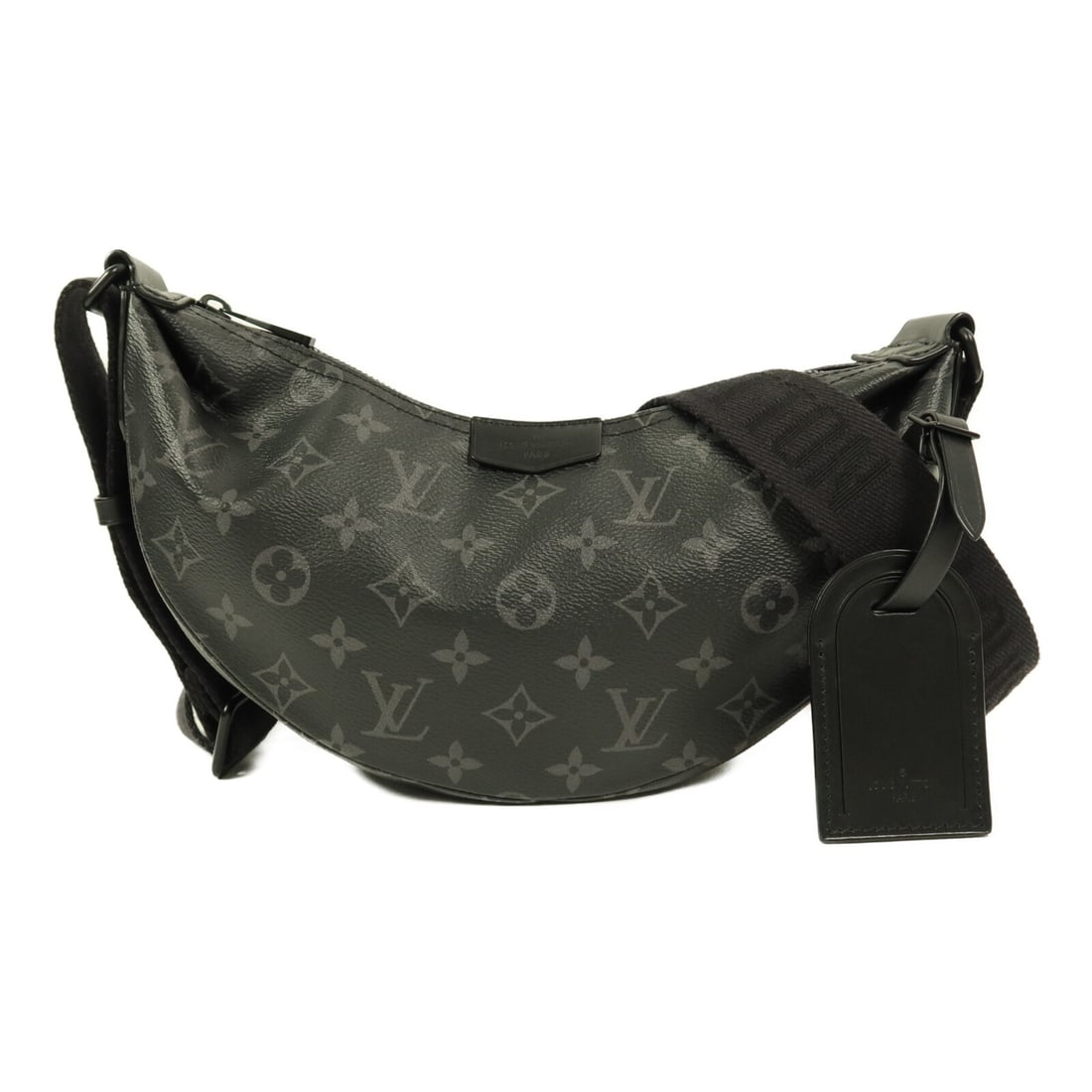 Louis Vuitton Hamac PM Shoulder Bag Monogram Eclipse Black M47158: Louis Vuitton Hamac PM Shoulder Bag Monogram Eclipse Black M47158 Louis Vuitton Hamac Bag PM shoulder bag in Monogram Eclipse Black. It is made from PVC coated canvas and features a black frame color.