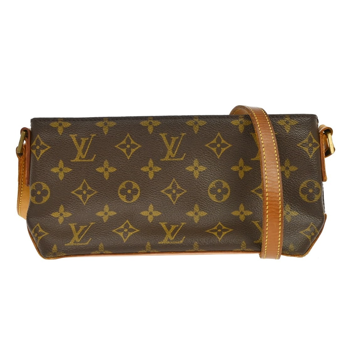 Louis Vuitton Trotteur Brown Canvas Shoulder Bag: Louis Vuitton Trotteur Brown Canvas Shoulder Bag Louis Vuitton Trotteur shoulder bag in brown monogram canvas. Made in France, this women's bag shows fair pre-owned condition with light scuffs, natura